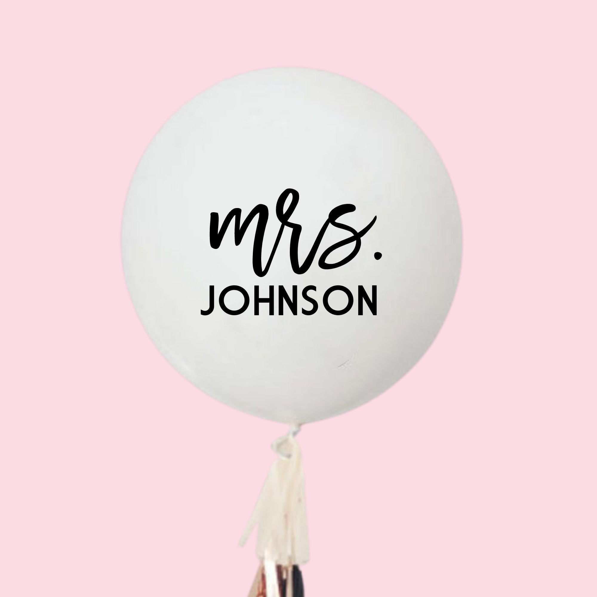 A white jumbo balloon reads "Mrs. Johnson"