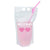 A party pouch is customized with a pink heart sunglasses design and a name in white