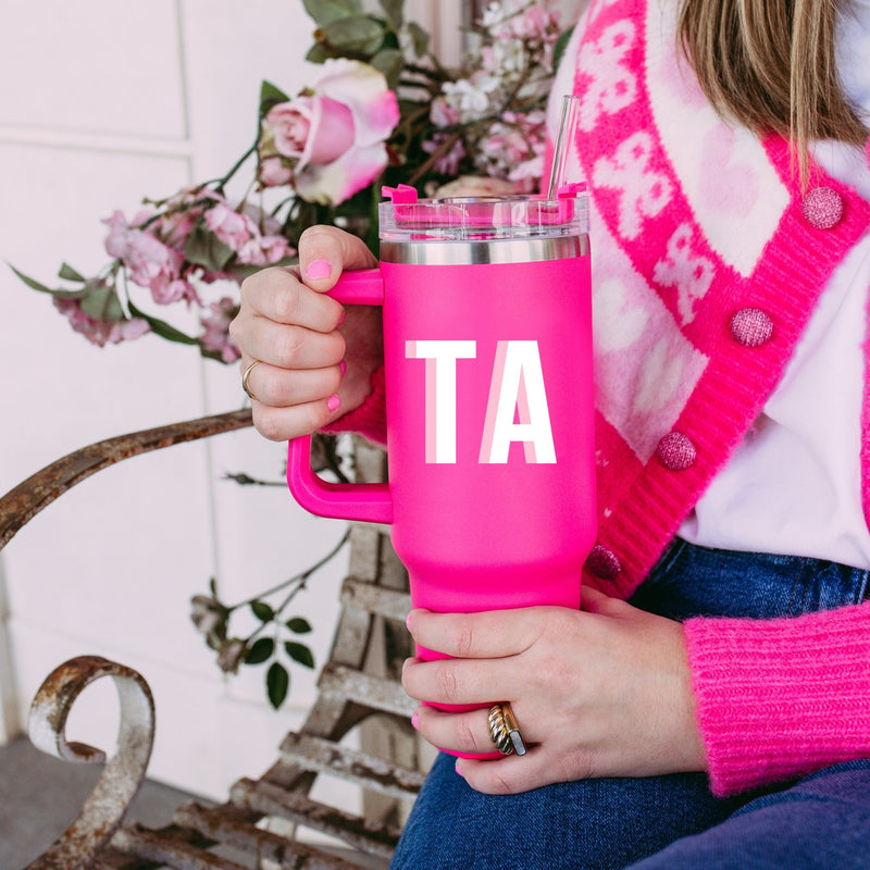 Custom Shadow Monogram 40 oz Tumbler - Sprinkled With Pink #bachelorette #custom #gifts