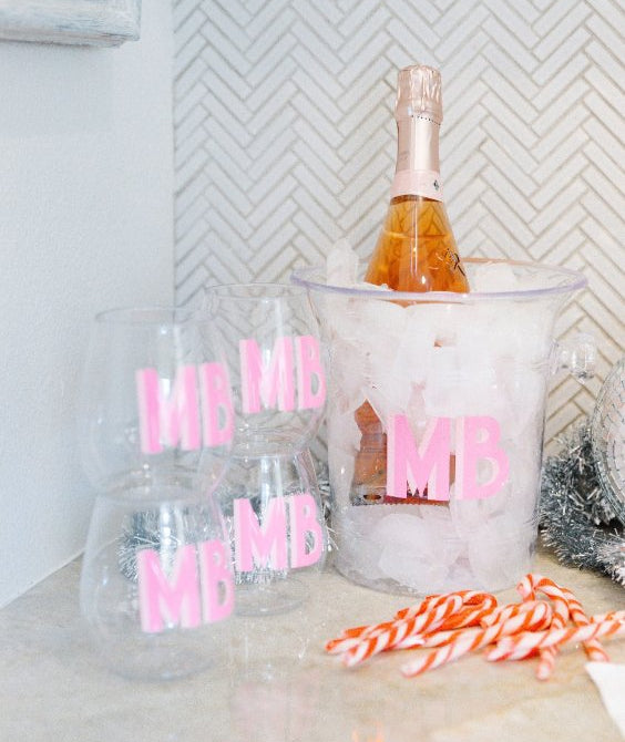 Custom shadow monogram ice bucket with clear acrylic design