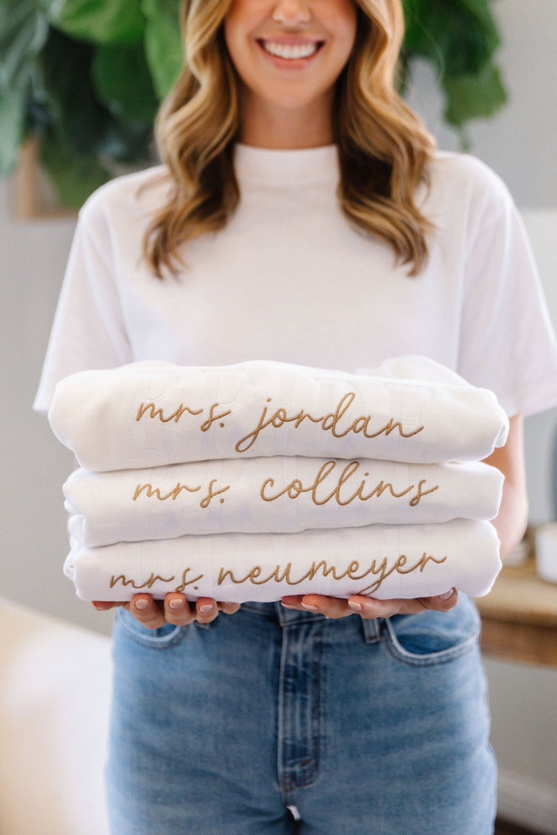 Custom Wifey / Bride Embroidered Sweatshirt with Last Name
