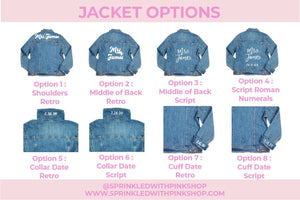 A graphic which shows al; the ways to customize a denim jacket.