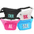 A group of fanny packs are customized with monograms
