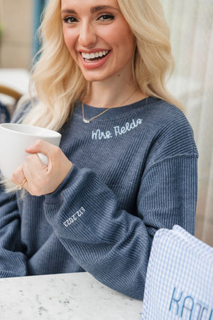 Embroidered Collar/Sleeve Corded Sweatshirt - Sprinkled With Pink #bachelorette #custom #gifts