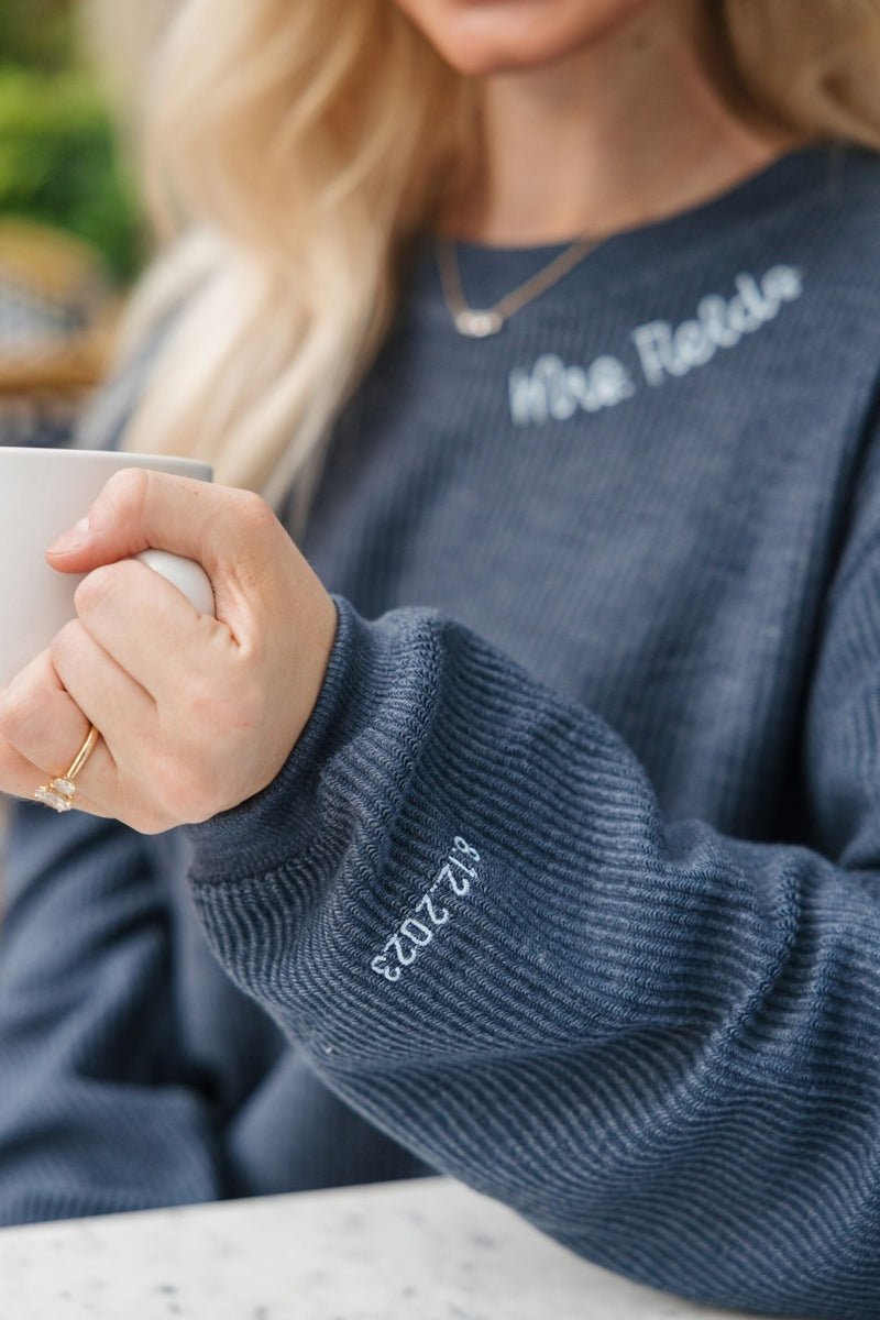 Embroidered Collar/Sleeve Corded Sweatshirt - Sprinkled With Pink #bachelorette #custom #gifts