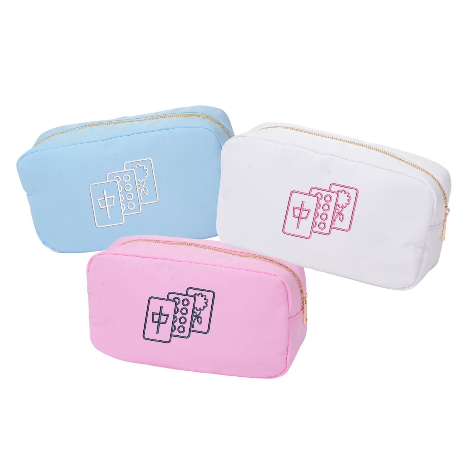 Embroidered Mahjong Tiles Nylon Pouch