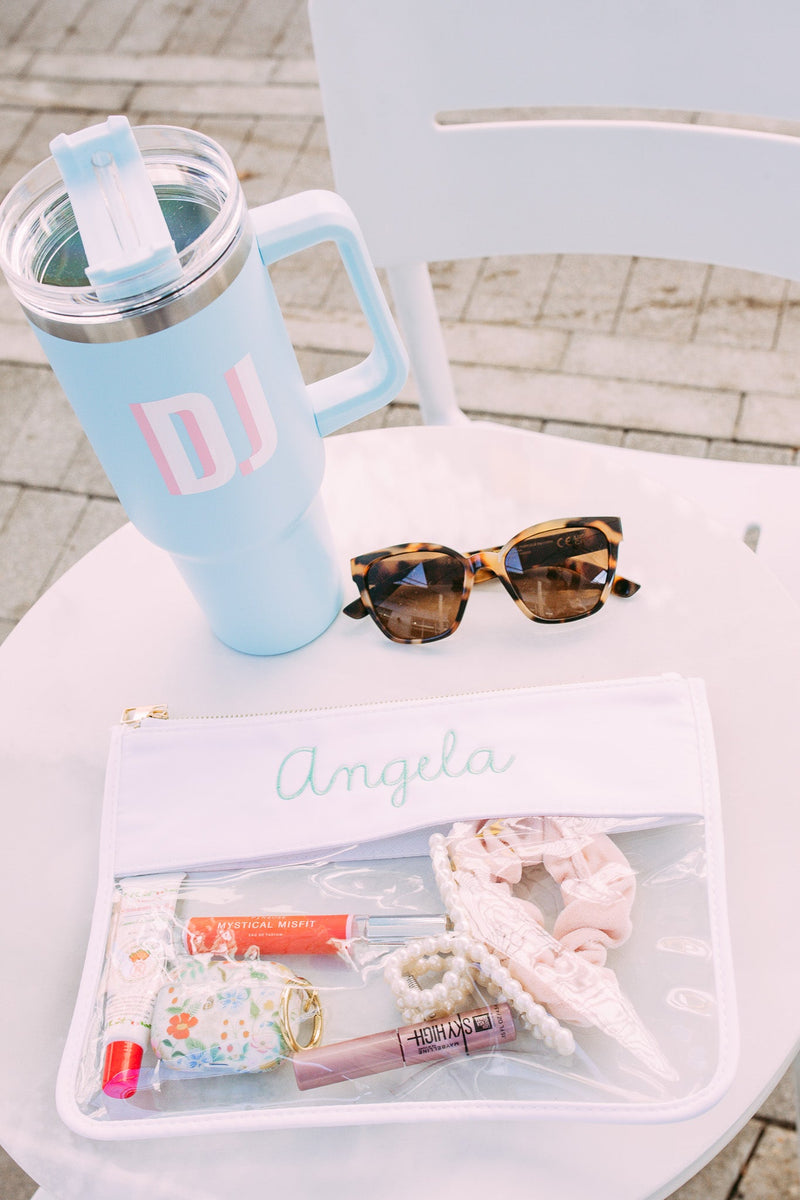 Embroidered Nylon Clear Pouch - Sprinkled With Pink #bachelorette #custom #gifts