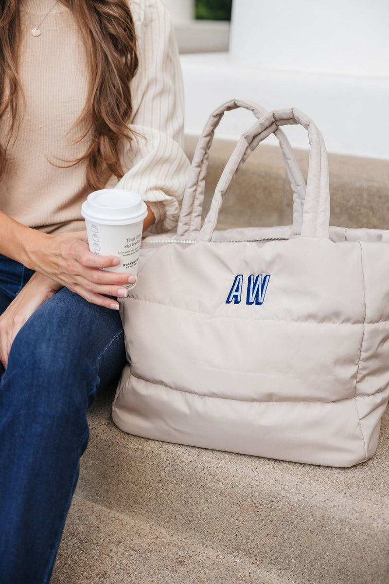 Embroidered Puffer Tote - Sprinkled With Pink #bachelorette #custom #gifts