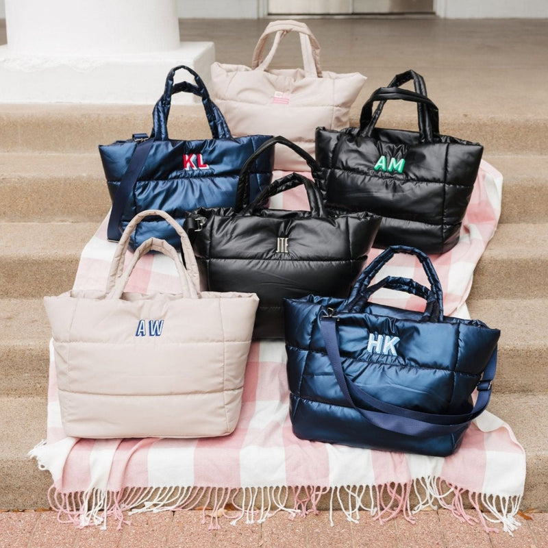 Embroidered Puffer Tote - Sprinkled With Pink #bachelorette #custom #gifts