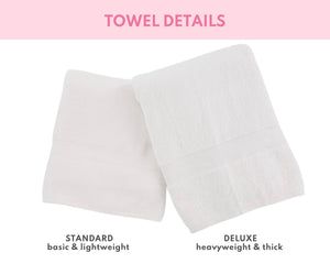 Standard and deluxe towel sizing side by side