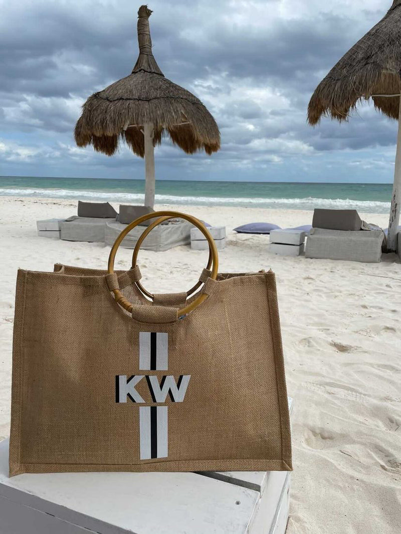 Stripe Jute Carryall with Bamboo Handle