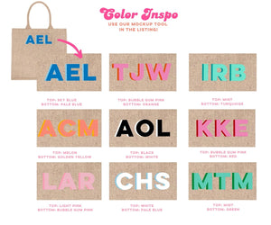 A graphic shows color inspiration of popular colors that are picked for the jute tote.