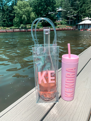 Monogram Wine Bag - Sprinkled With Pink #bachelorette #custom #gifts