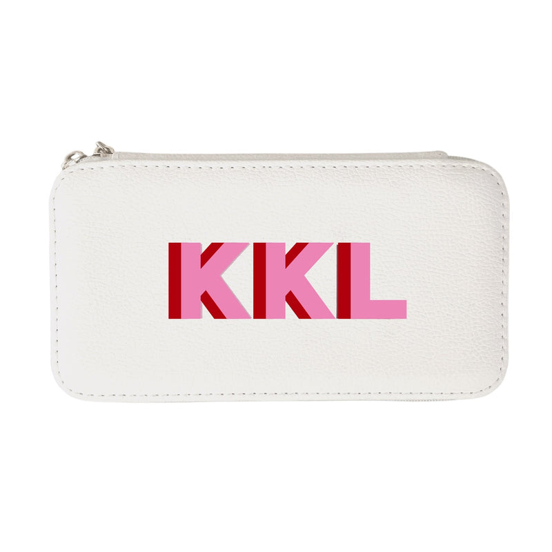 Shadow Monogram Large Travel Jewelry Case - White - Sprinkled With Pink #bachelorette #custom #gifts