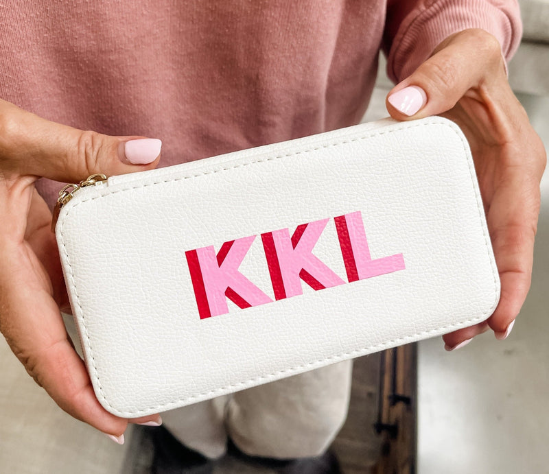 Shadow Monogram Large Travel Jewelry Case - White - Sprinkled With Pink #bachelorette #custom #gifts
