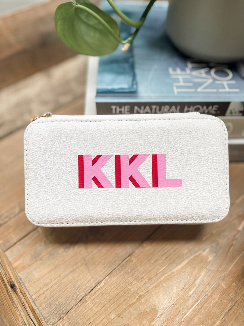 Shadow Monogram Large Travel Jewelry Case - White - Sprinkled With Pink #bachelorette #custom #gifts