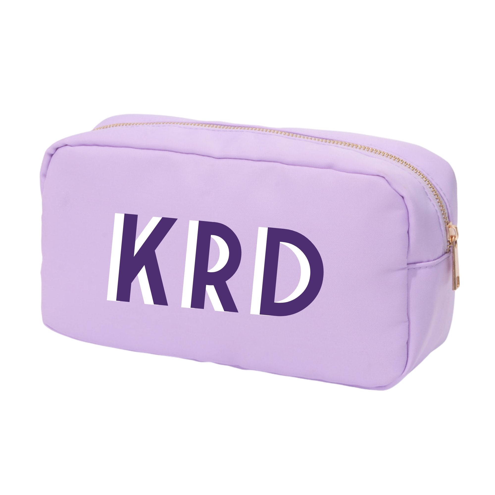 A group of a large nylon pouches are customized with monograms 