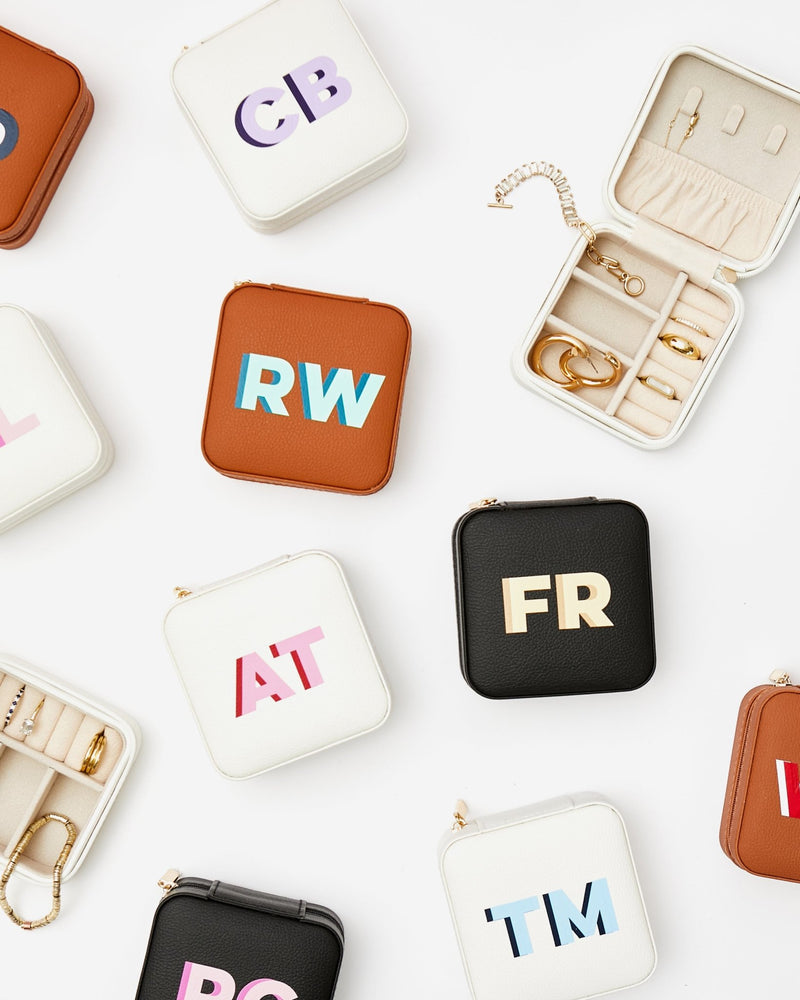Shadow Monogram Travel Jewelry Case - White - Sprinkled With Pink #bachelorette #custom #gifts