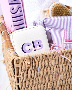 Shadow Monogram Travel Jewelry Case - White - Sprinkled With Pink #bachelorette #custom #gifts