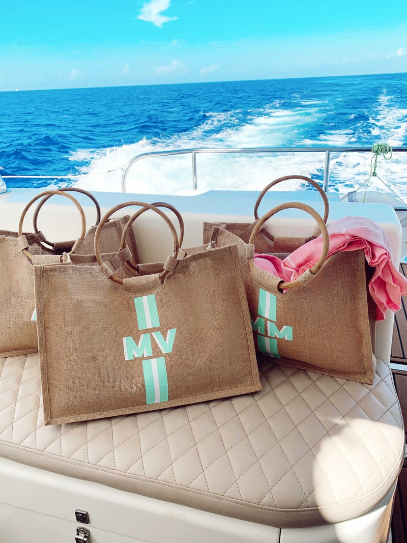 Stripe Jute Carryall with Bamboo Handle