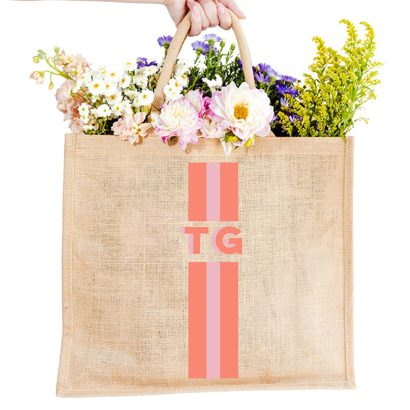 Stripe Shadow Monogram Jute Carryall
