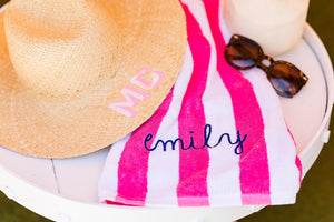 Striped Cabana Towel, Embroidered Monogram - Sprinkled With Pink #bachelorette #custom #gifts
