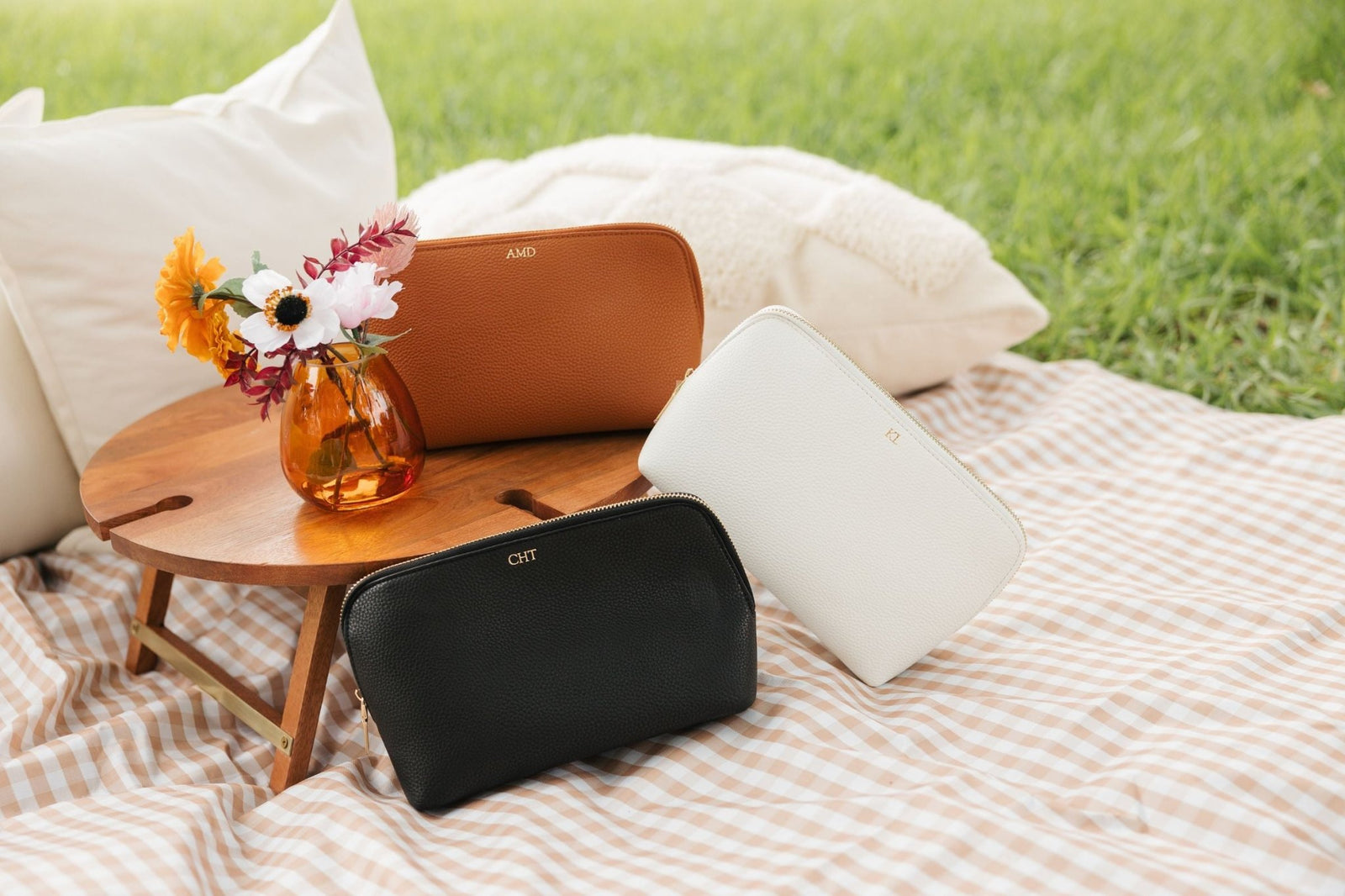 Vegan Leather Pouch with Gold Foil Monogram - Sprinkled With Pink #bachelorette #custom #gifts