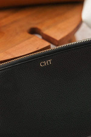 Vegan Leather Pouch with Gold Foil Monogram - Sprinkled With Pink #bachelorette #custom #gifts