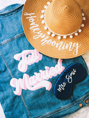 White Pom Pom Floppy Beach Hat - Sprinkled With Pink #bachelorette #custom #gifts