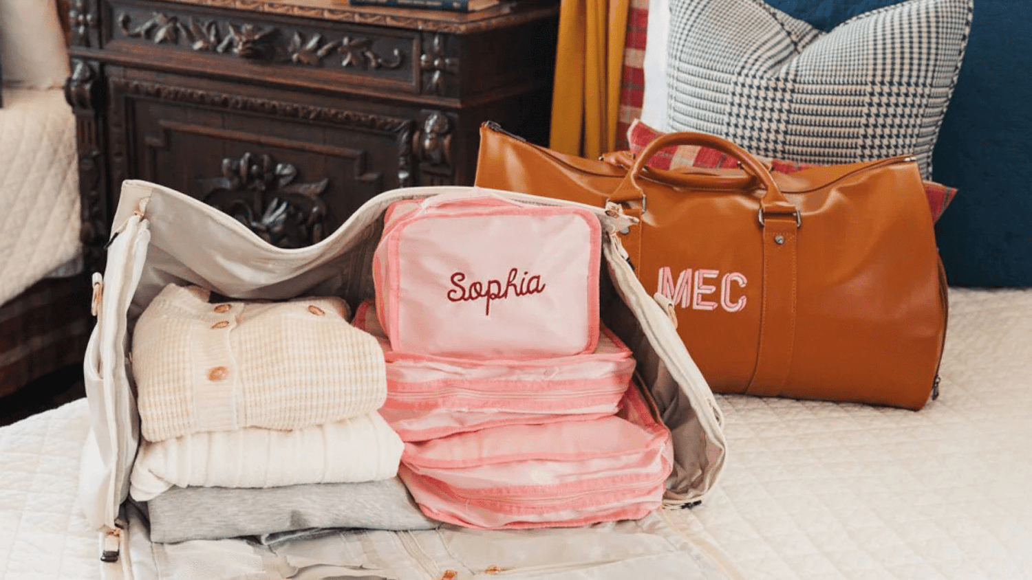Monogrammed Duffel and Packing Cubes for Travel