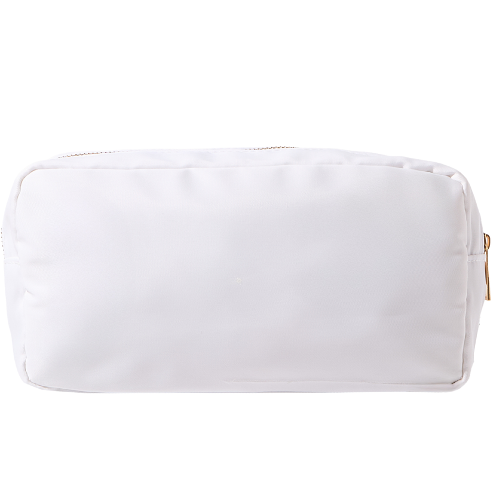 White nylon pouch with minimal zip design, personalized travel bag by Sprinkled With Pink