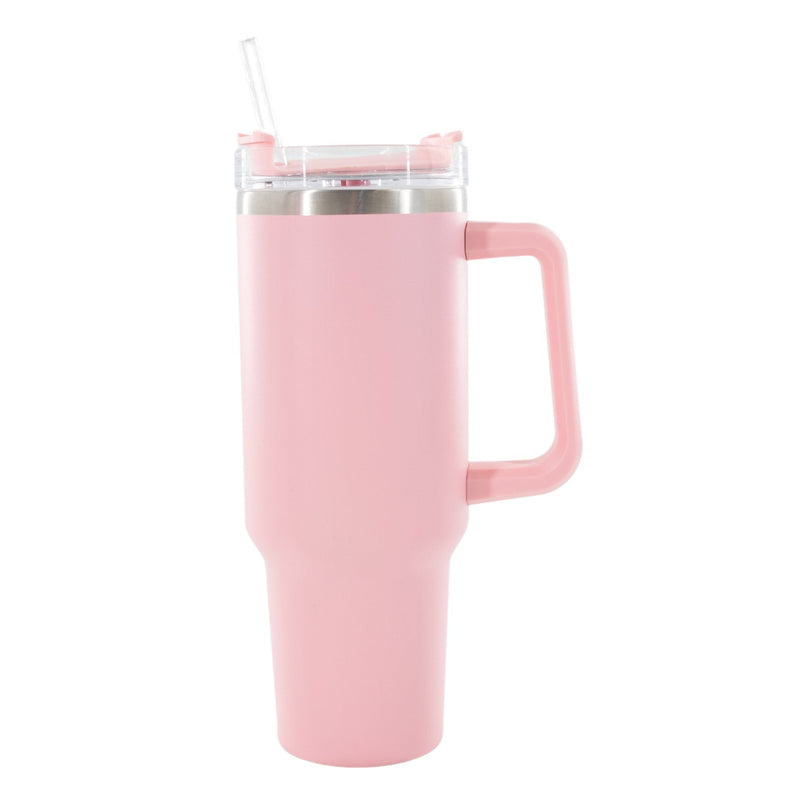 Soft pink 40 oz heart tumbler with handle cute Valentine or Galentine gift from Sprinkled With Pink.