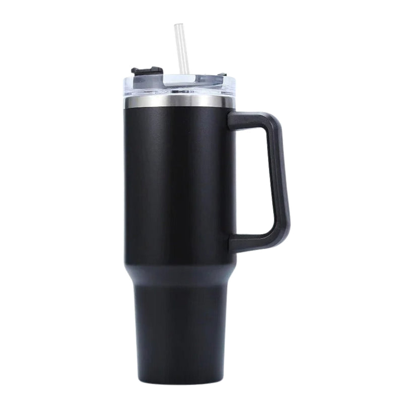 Black 40 oz heart tumbler with handle chic insulated drinkware gift for everyday hydration or travel.