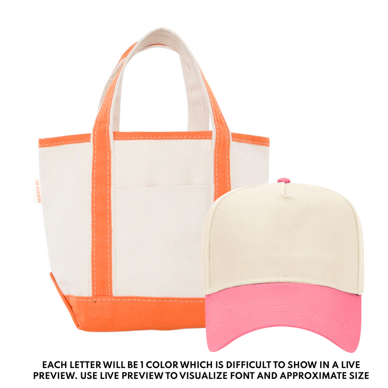 Teacher Tote & Hat Bundle – @PBANDJ4THGRADE x SWP: natural canvas tote with bright-orange trim and matching cream trucker hat with hot-pink brim