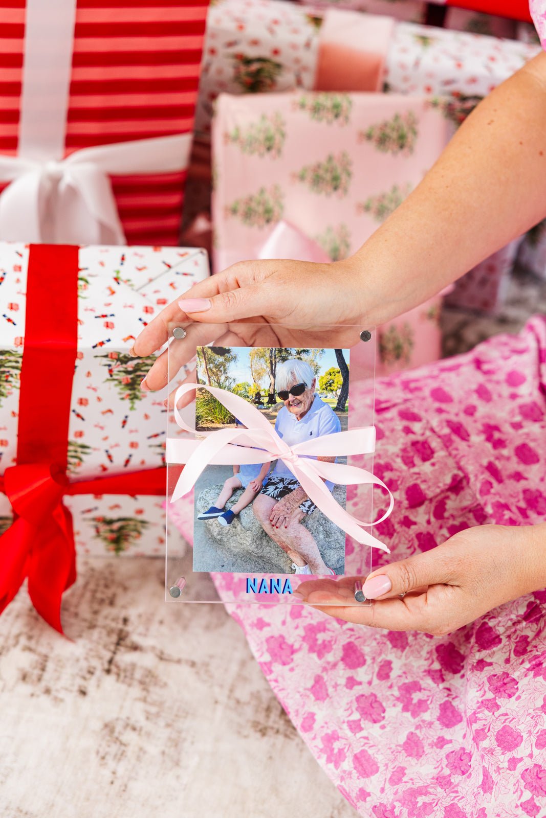 Shadow monogram acrylic frame elegant and personal keepsake for gifting.