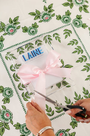 Personalized acrylic notepad holder with custom monogram, perfect desk gift