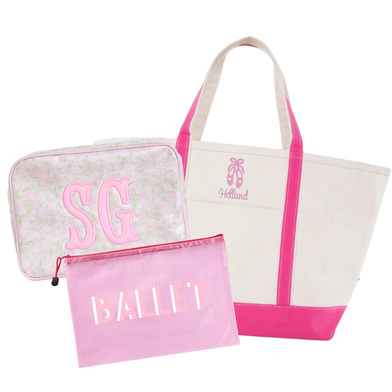 Personalized Ballet Gift Bundle with pink tote, monogram pouch, and matching accessories for dancers.