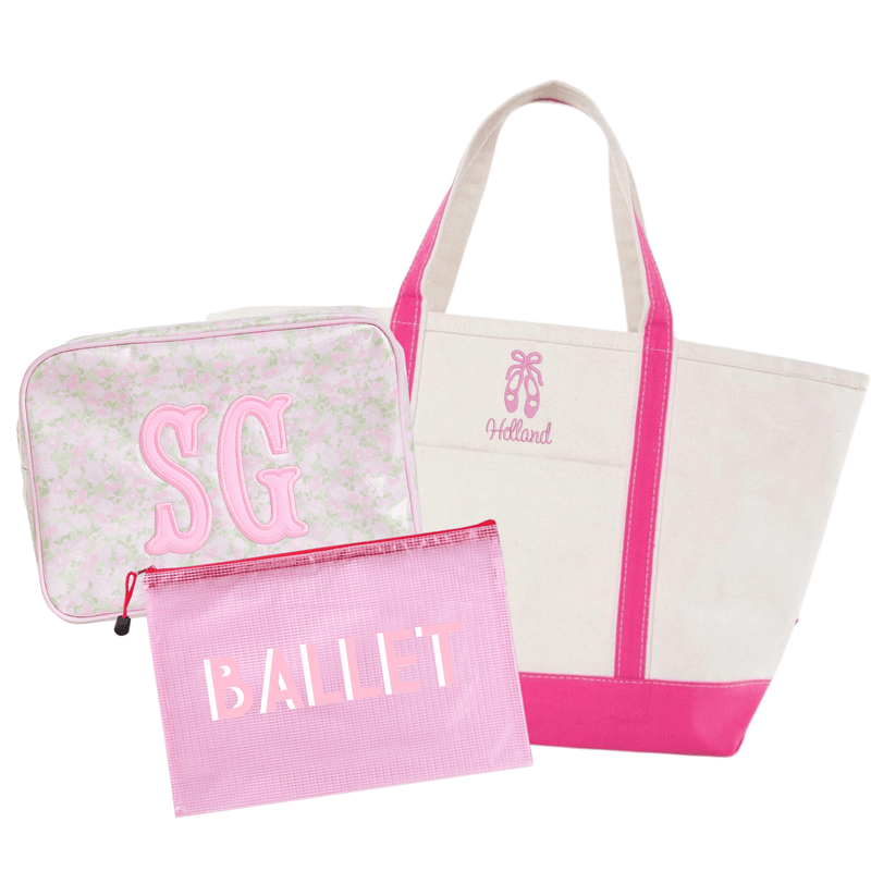 Personalized Ballet Gift Bundle with pink tote, monogram pouch, and matching accessories for dancers.