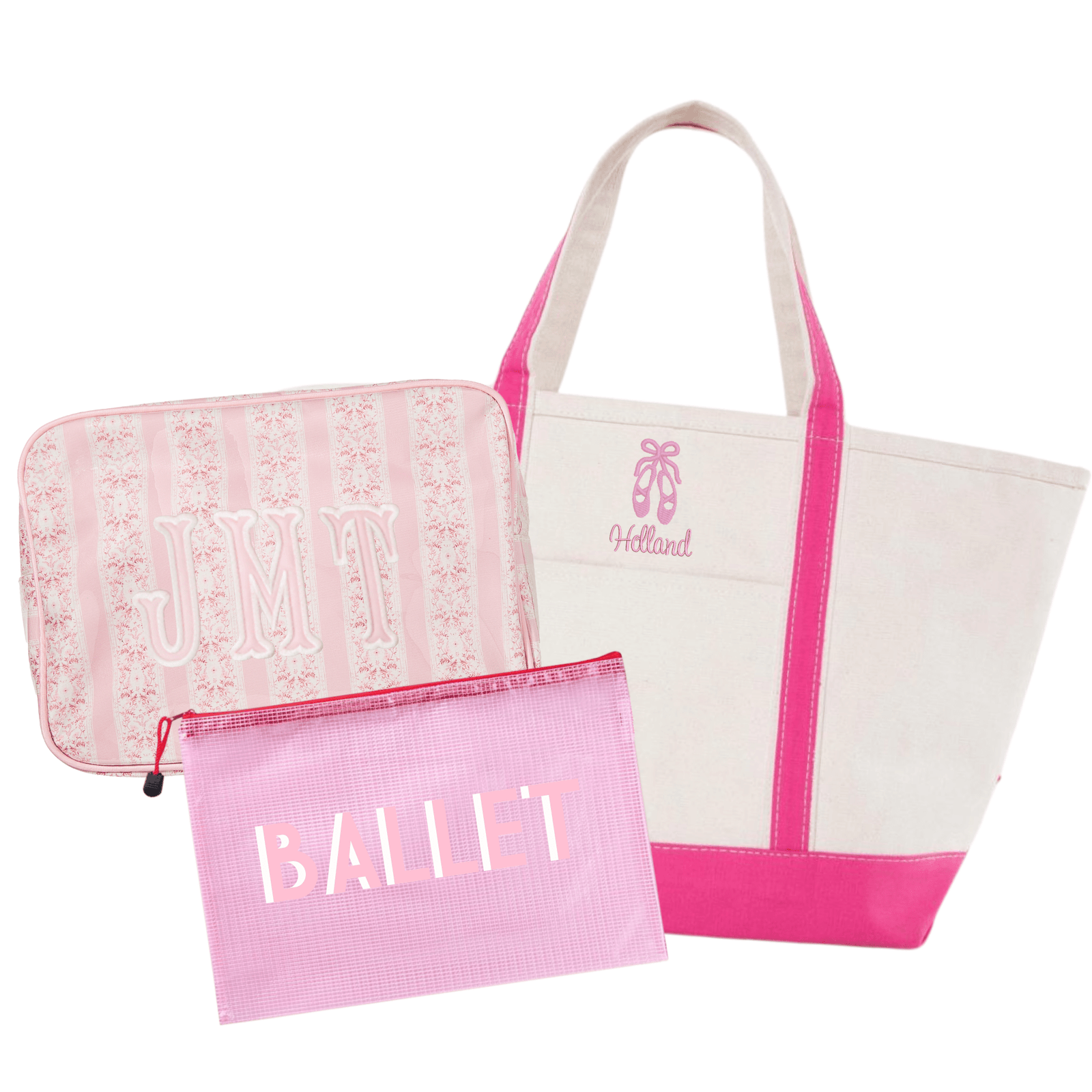 Personalized Ballet Gift Bundle with pink tote, monogram pouch, and matching accessories for dancers.