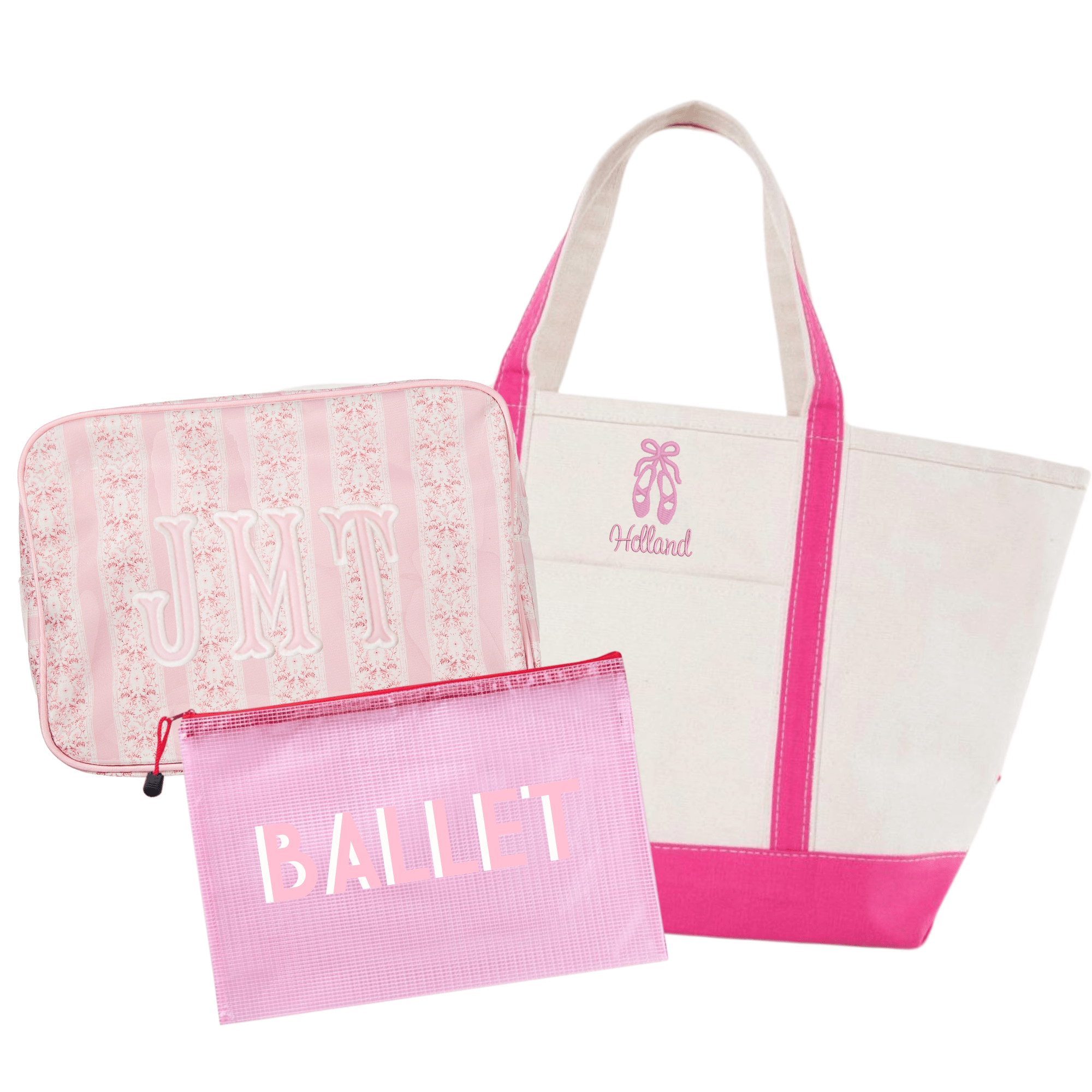 Personalized Ballet Gift Bundle with pink tote, monogram pouch, and matching accessories for dancers.