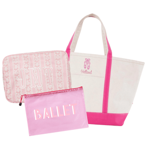 Personalized Ballet Gift Bundle with pink tote, monogram pouch, and matching accessories for dancers.