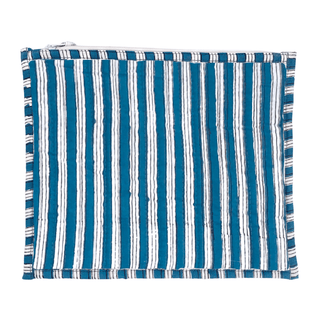 Block Print Flat Pouch - Applique - Blue Stripe