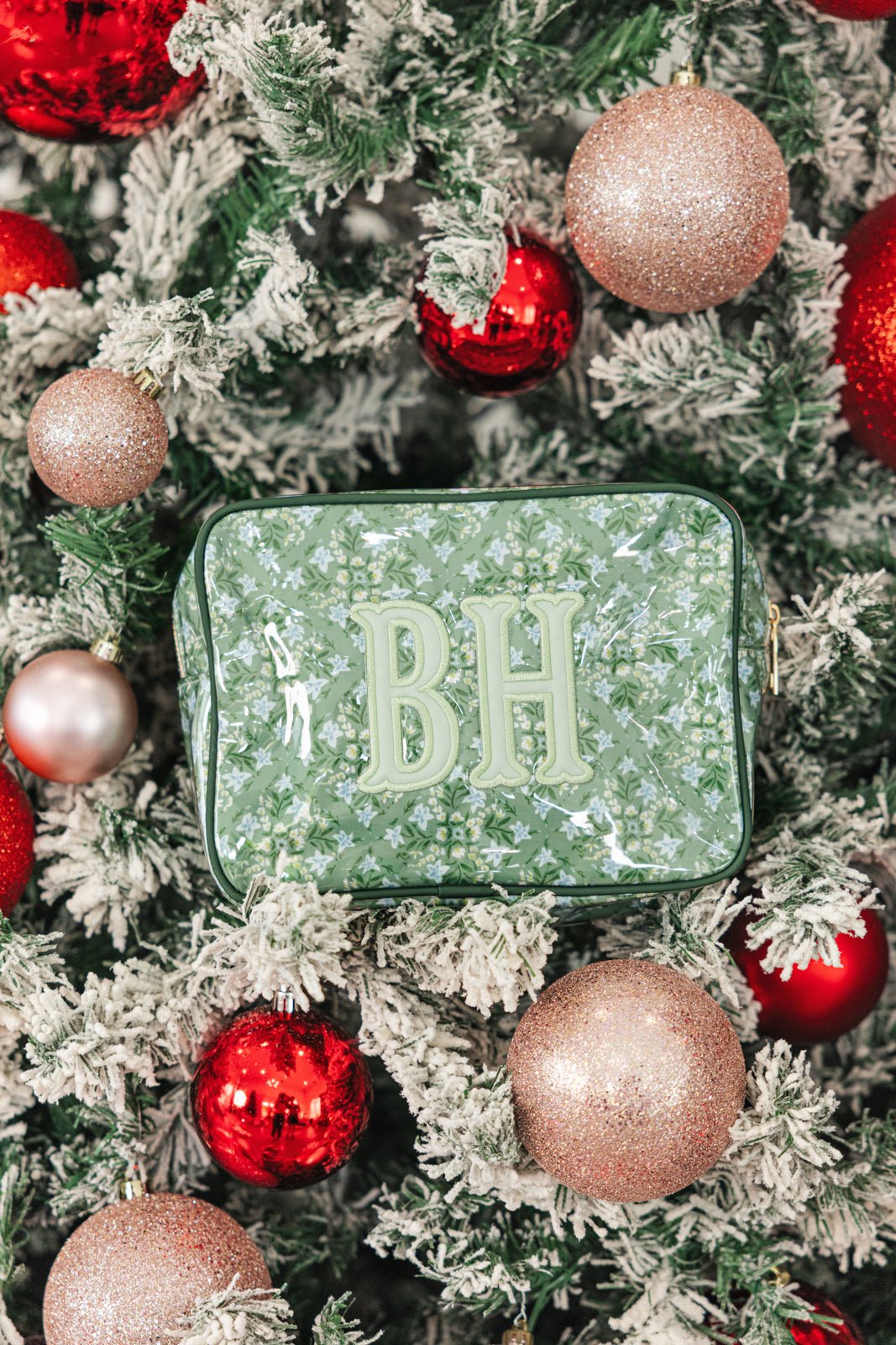 Blue floral clear coated pouch set, wipeable and stylish travel organizers available in large and medium.