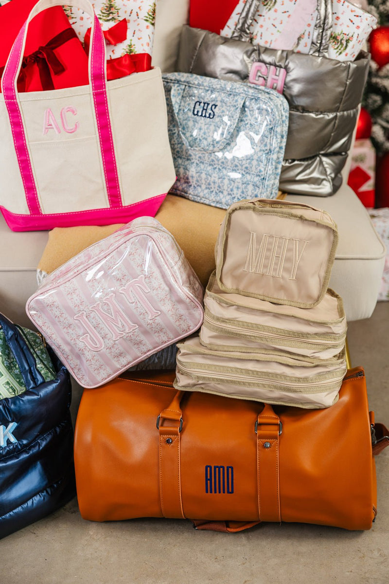 Personalized duffel and garment bag combo with initials, travel must-have