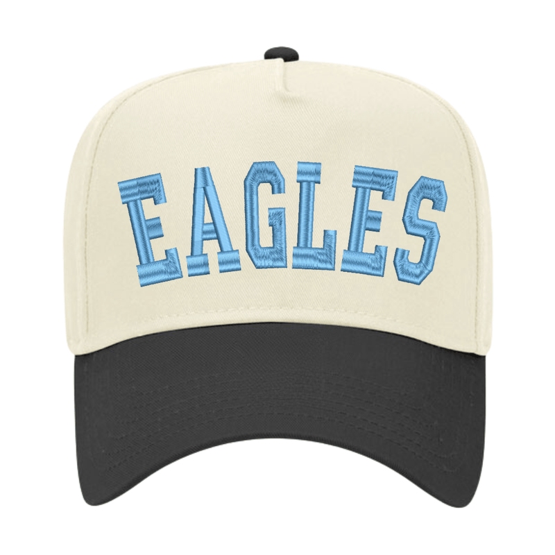 Custom collegiate vintage trucker hat with embroidered team name, personalized gameday hat