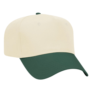 Cream cap with forest-green brim, vintage foam front.