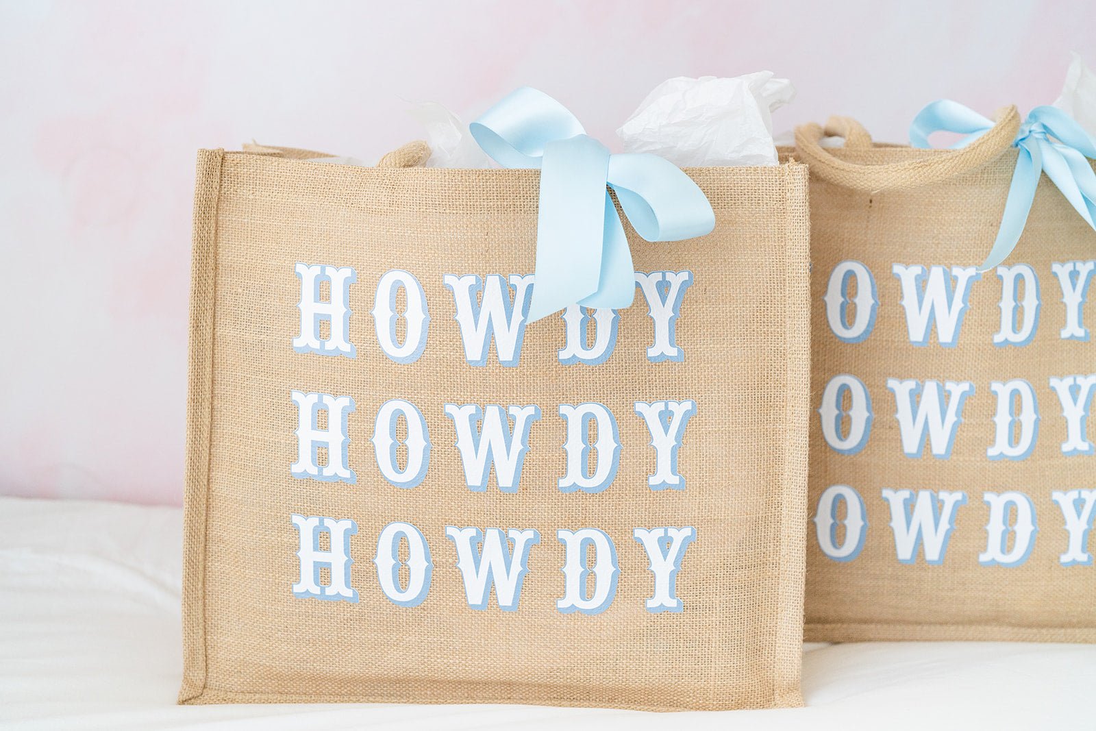 A jute carryall with a customizable area on the front