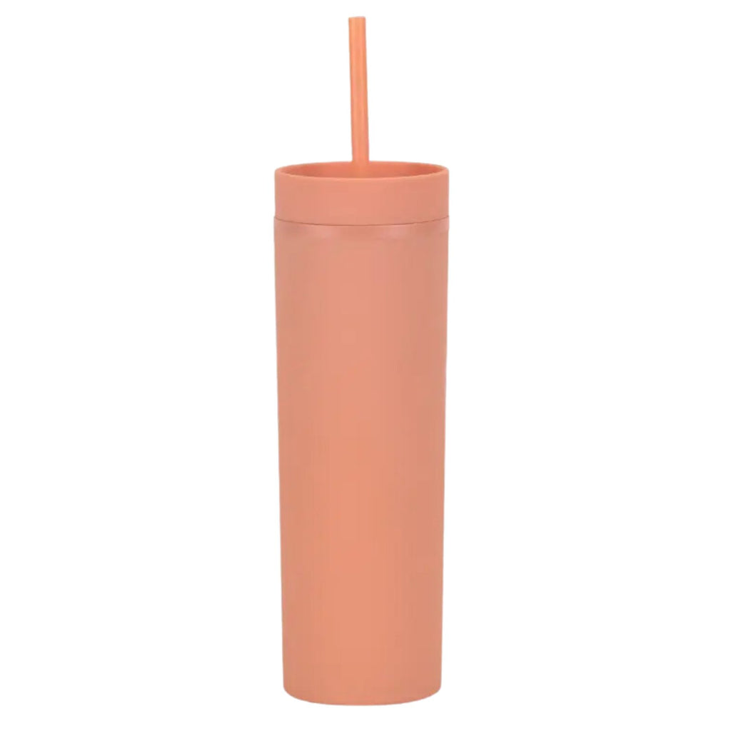 Personalized orange matte 16 oz tumbler featuring custom name and minimalist silhouette