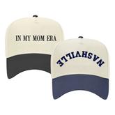 Vintage embroidered trucker hat with “In My Mom Era” and “Nashville” designs, trendy personalized gift from Sprinkled With Pink.