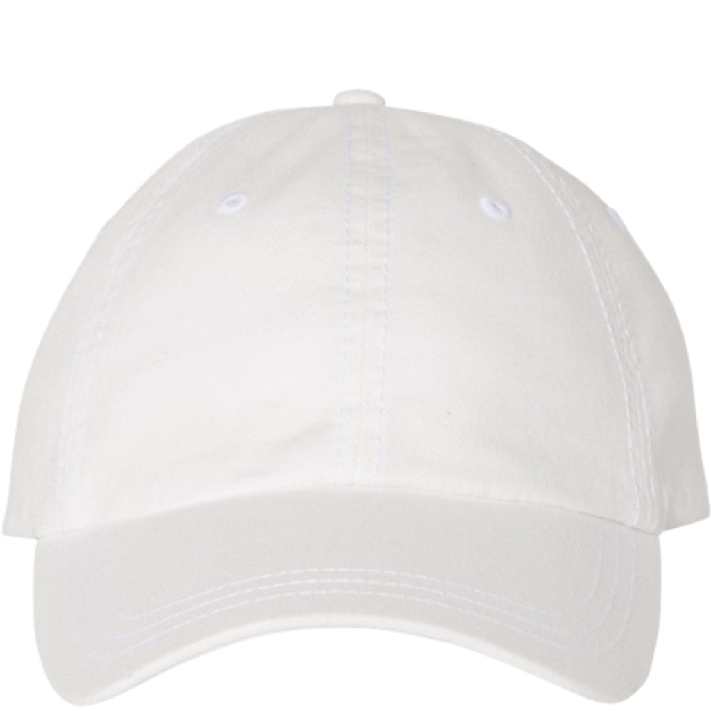 White embroidered baseball hat, clean and minimalist customizable cap.